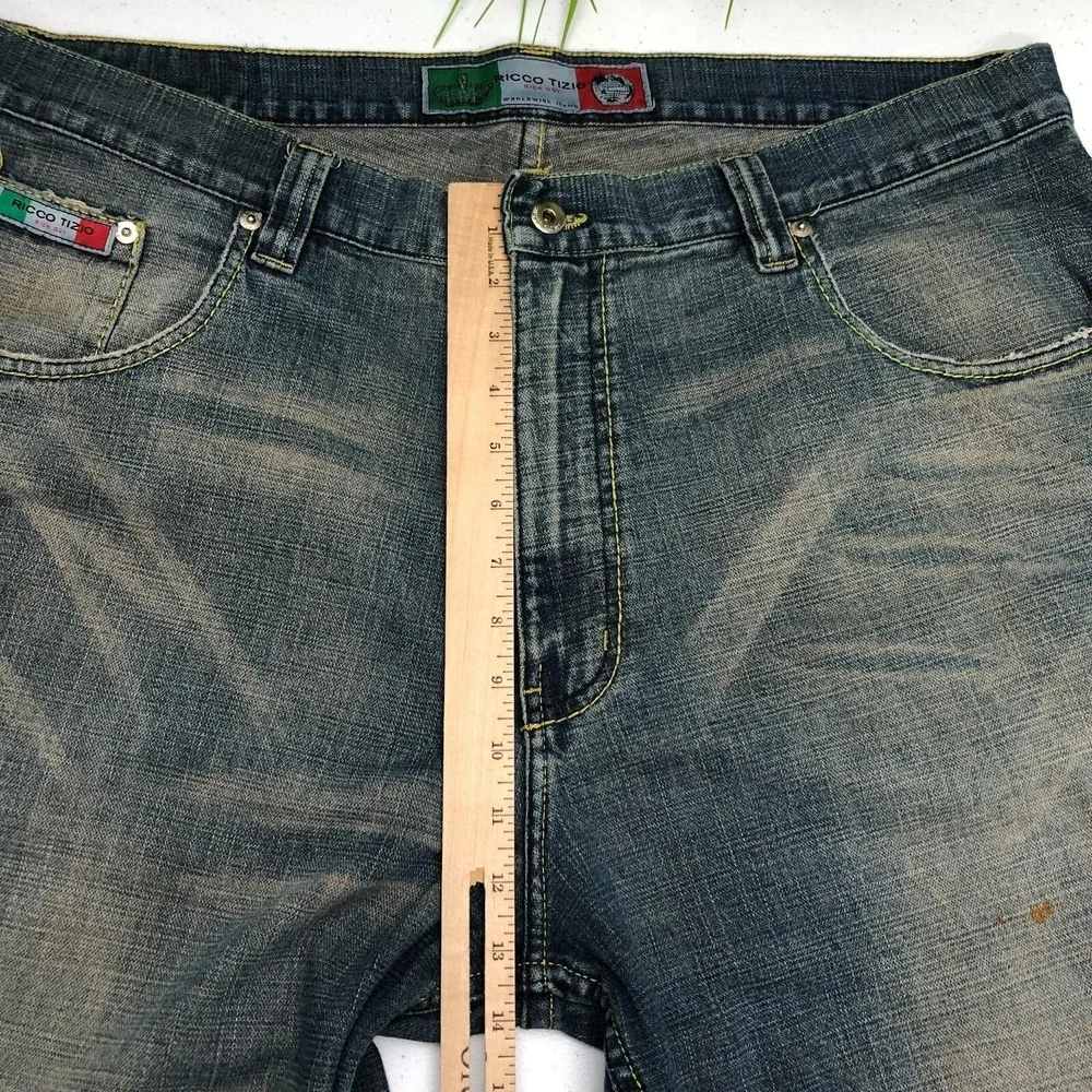 Ricco Tizio Rich Guy Jeans Mens 40x30 Blue Relaxed Straight Denim Distressed
